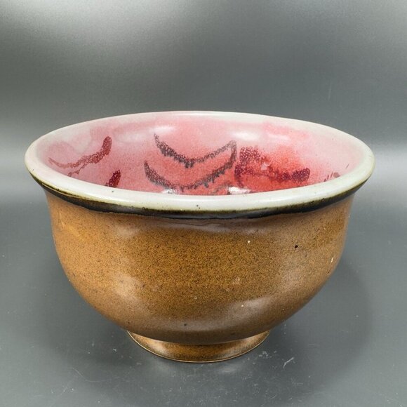 Vintage 1980s Hand Made Stoneware Pottery Footed Dish Bowl Artist Signed Heavy - Picture 10 of 16